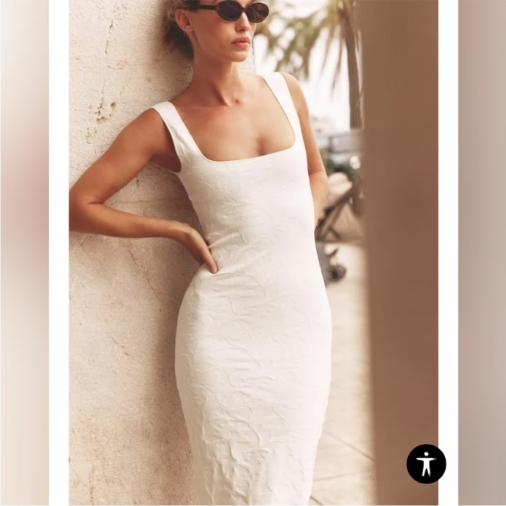 NWT Zara Stretch Square Neck Textured Midi Dress M - Picture 6 of 16